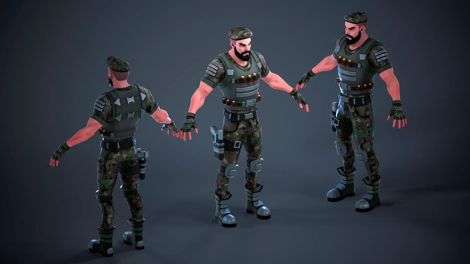 Military Soldier - UE4 UE5 Unity Ready Stylized Character Low-poly 3D model_6