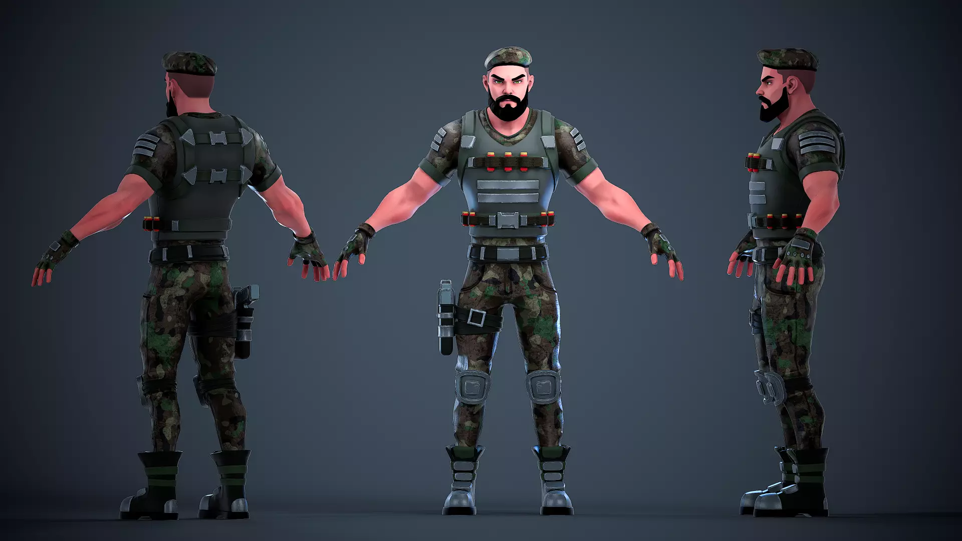 Military Soldier - UE4 UE5 Unity Ready Stylized Character Low-poly 3D model_4