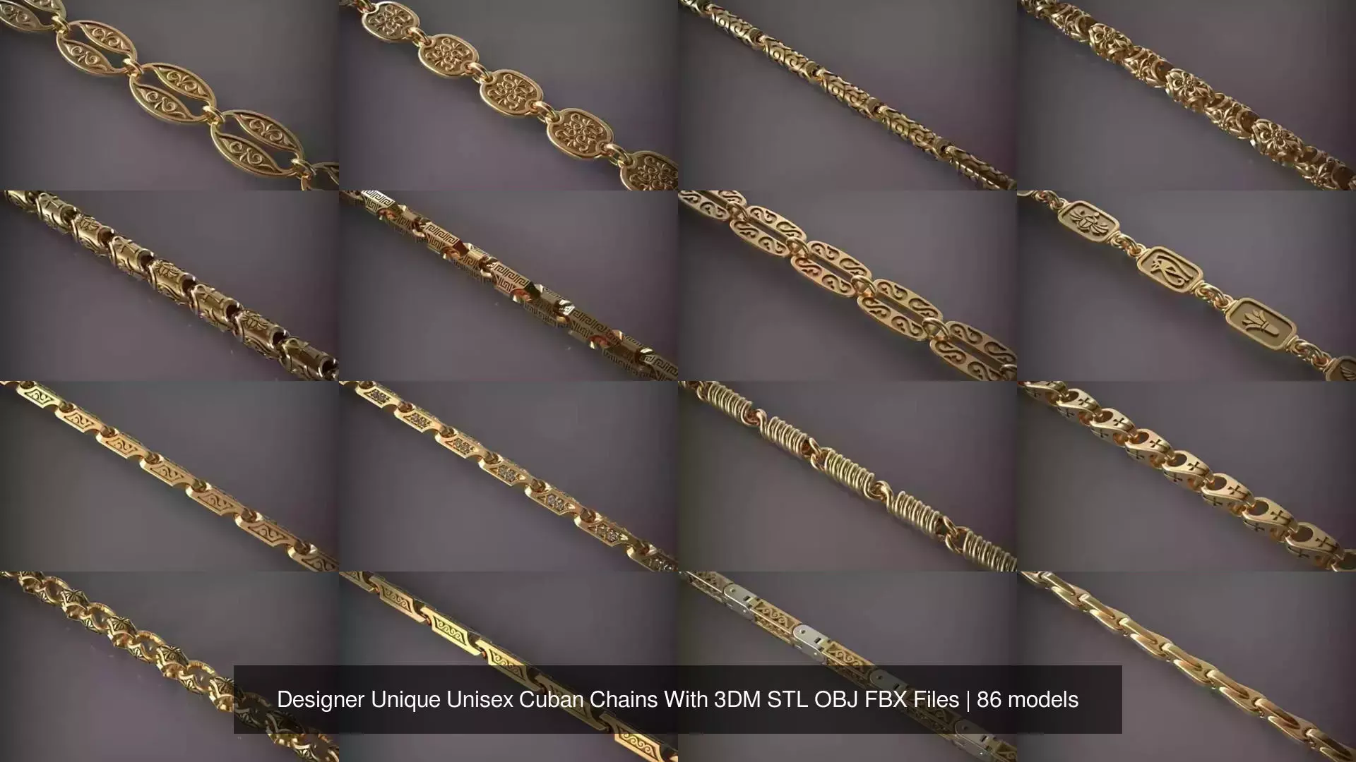 Designer Unique Unisex Cuban Chains With 3DM STL OBJ FBX Files 3D Model Collection_0