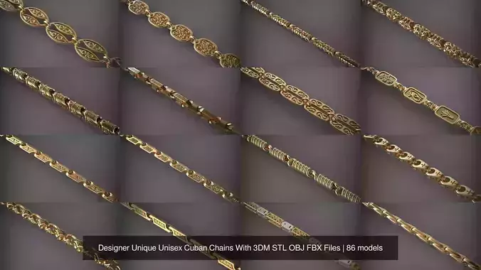 Designer Unique Unisex Cuban Chains With 3DM STL OBJ FBX Files 3D Model Collection