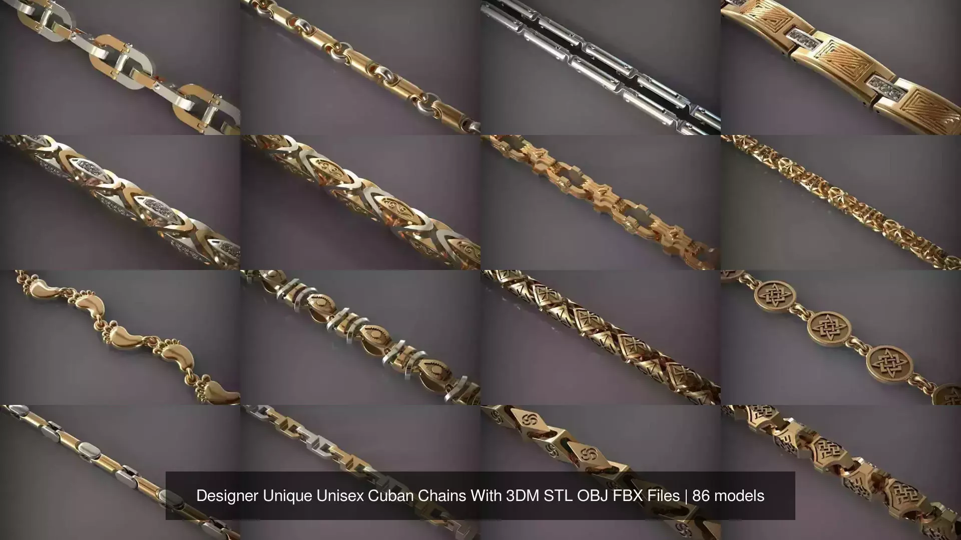 Designer Unique Unisex Cuban Chains With 3DM STL OBJ FBX Files 3D Model Collection_6