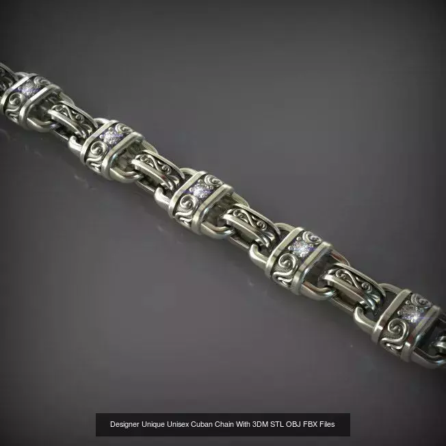 Designer Unique Unisex Cuban Chains With 3DM STL OBJ FBX Files 3D Model Collection_87