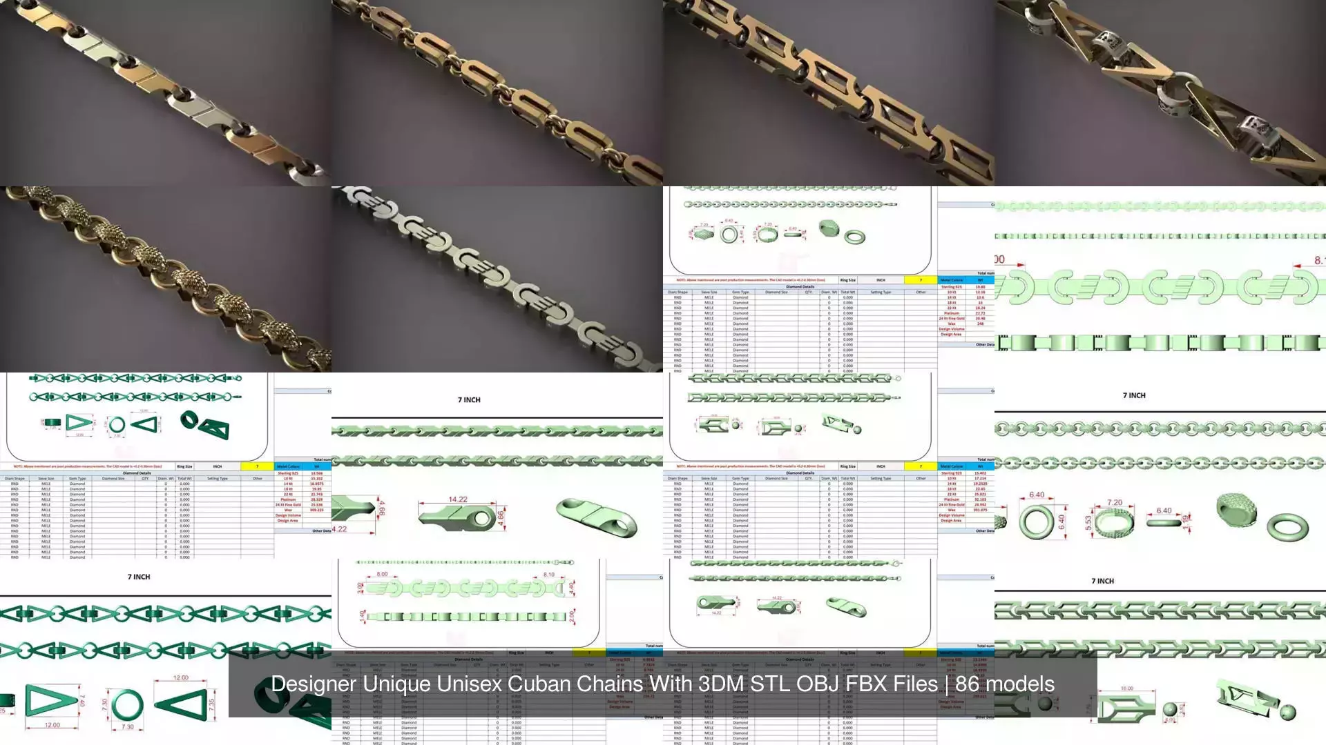 Designer Unique Unisex Cuban Chains With 3DM STL OBJ FBX Files 3D Model Collection_10