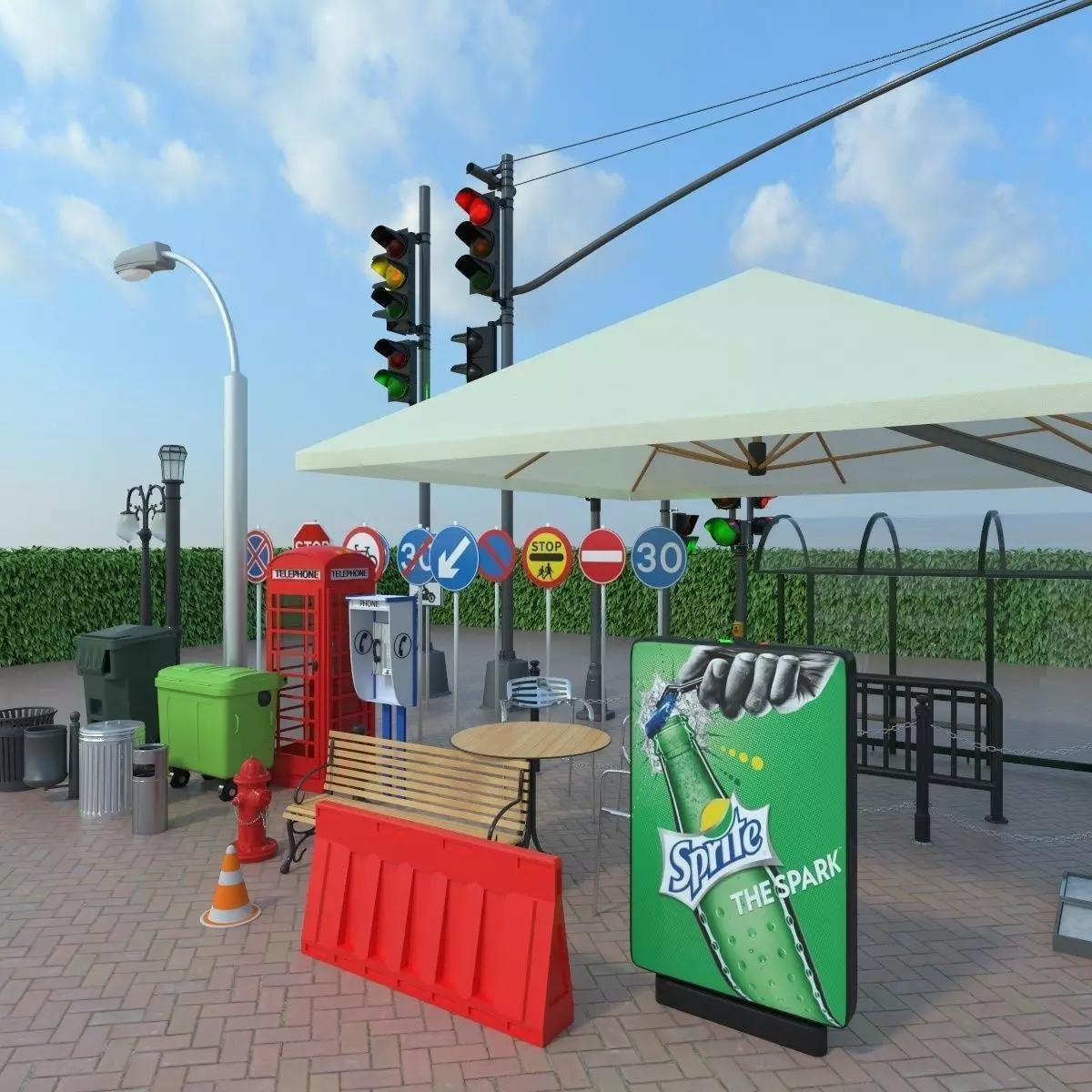 street elements collection 3D model_0