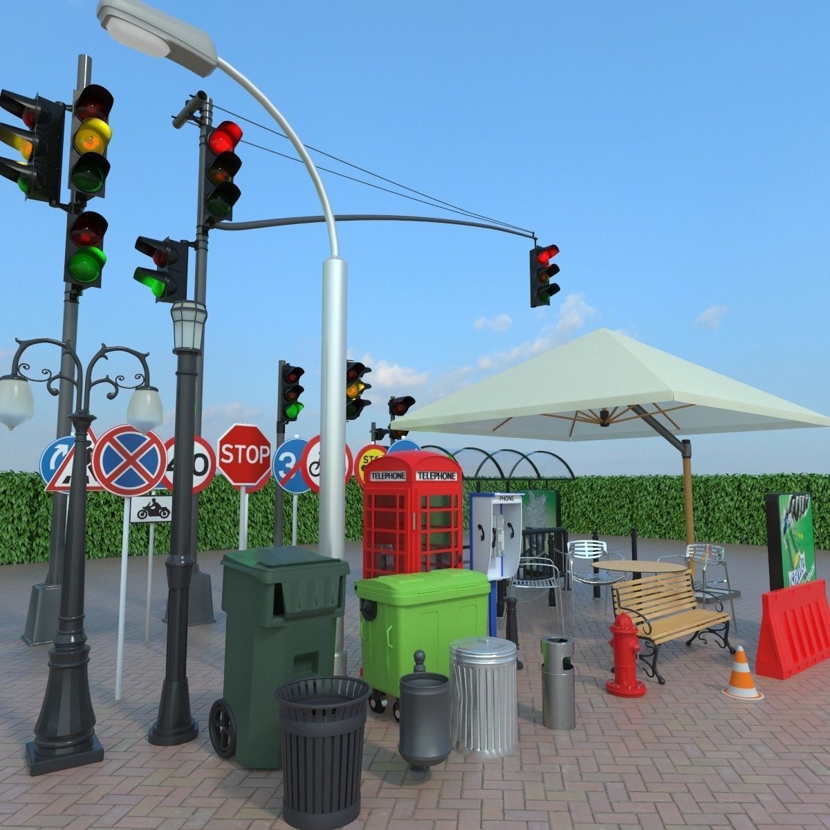 street elements collection 3D model_2