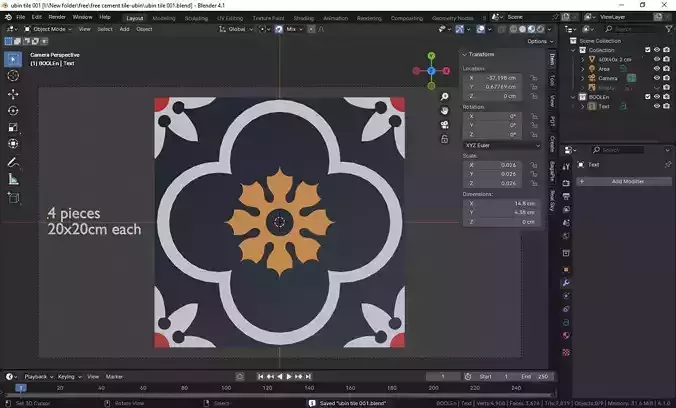 Traditional cement tile ubin