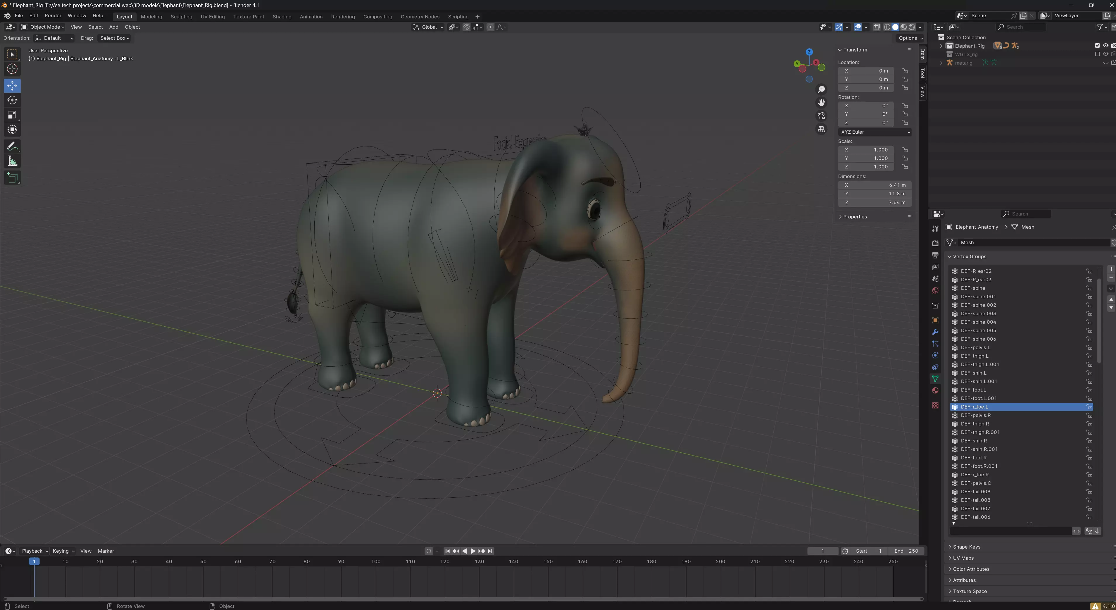 Cartoon Elephant - MAYA Rigged and Blender Rigged Low-poly 3D model_8
