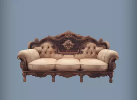 Ornate vintage sofa with tufted cushions 3d Model 3D print model_0