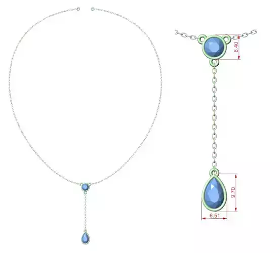Round and Pear Diamond Bezel Set Necklace 3DM STL FBX OBJ