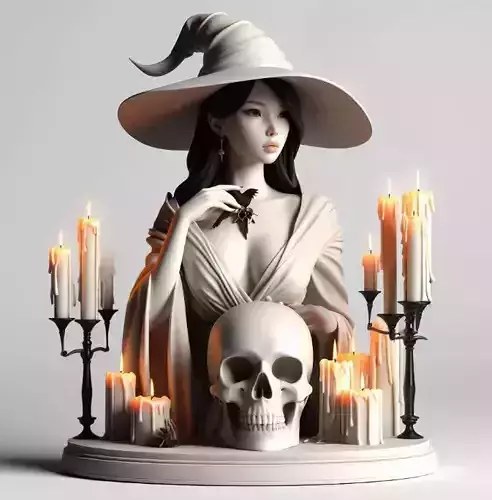1845  Elegant Witch with Candles and Skull 3D print model