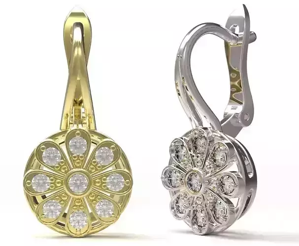 Earrings gold diamond halo drop