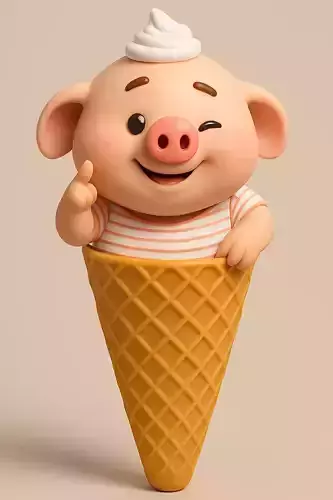 Winking Pig in an Ice Cream Cone