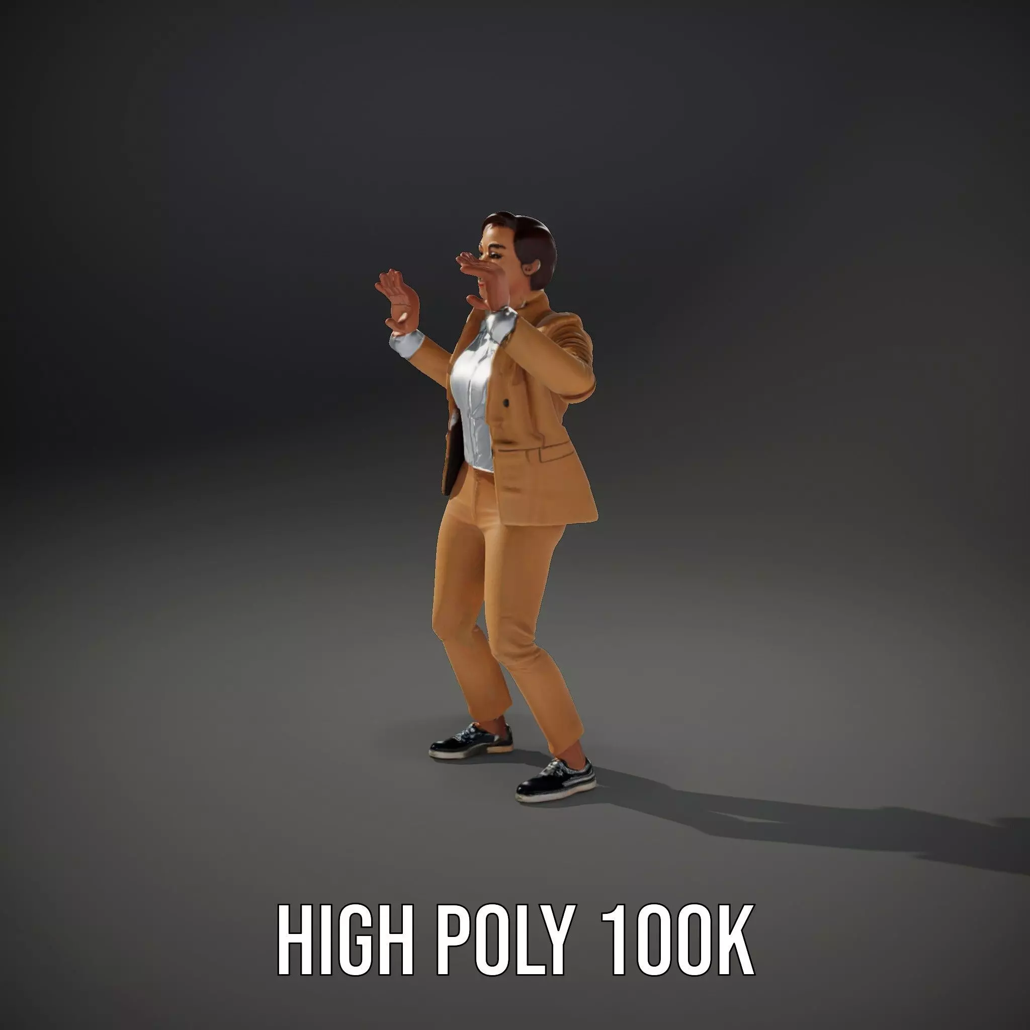 Business Professional Female Model Pack in Tan Suit Low-poly 3D model_26