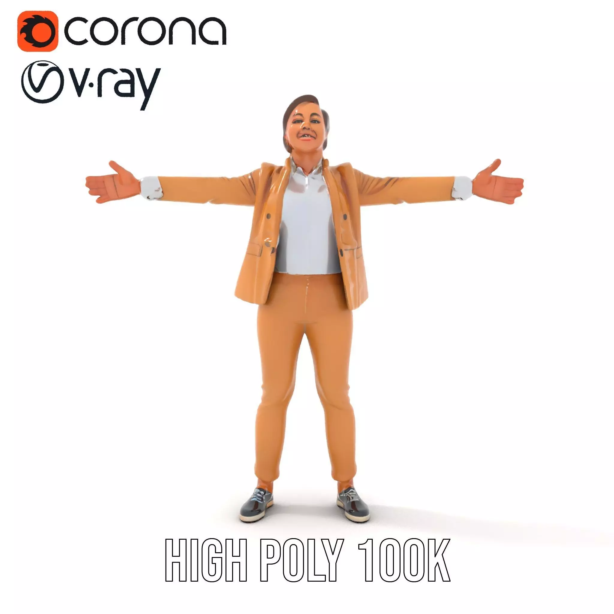 Business Professional Female Model Pack in Tan Suit Low-poly 3D model_32