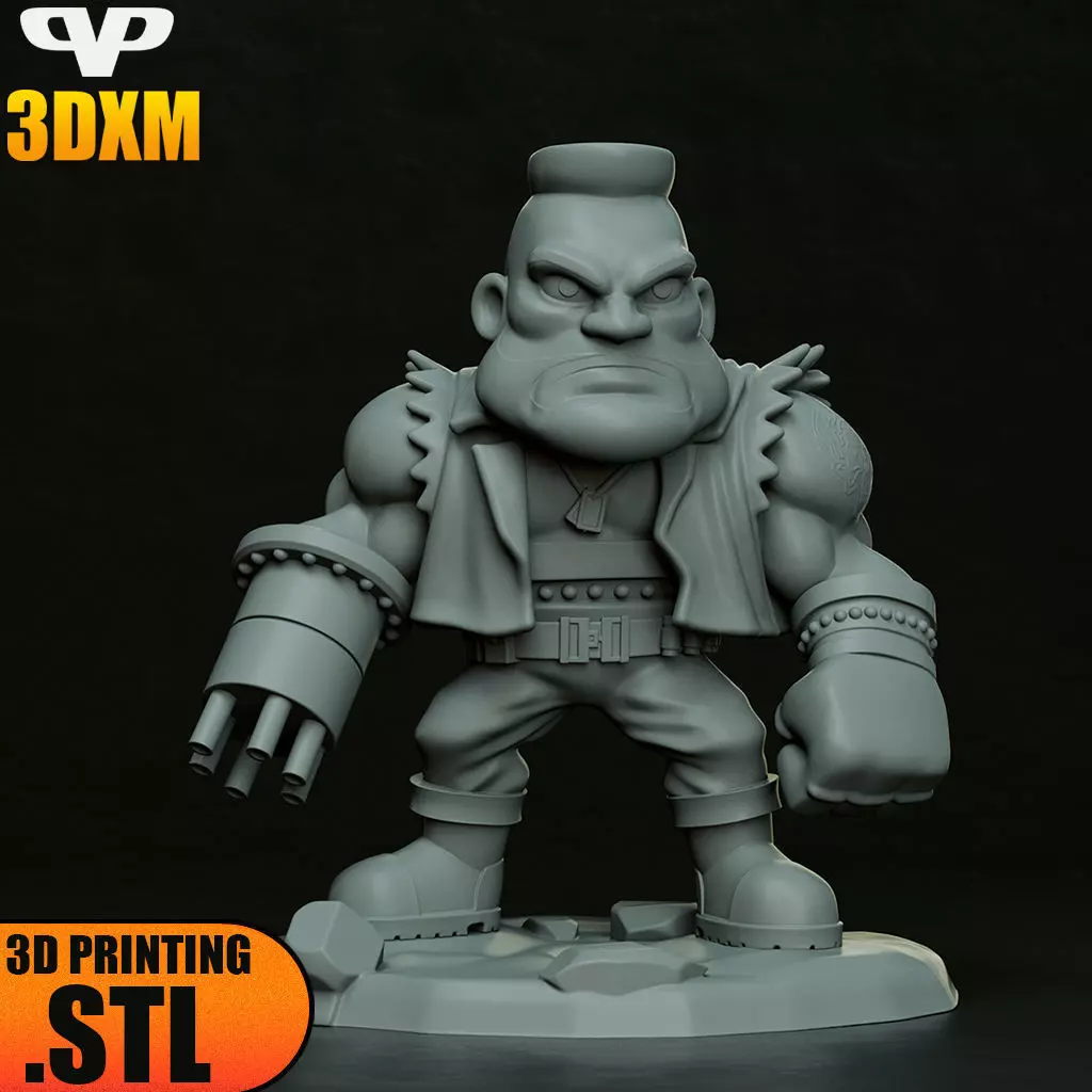 FFVII Barret Chibi STL for 3D Printing 3DXM ChibiSTL 3D print model_3