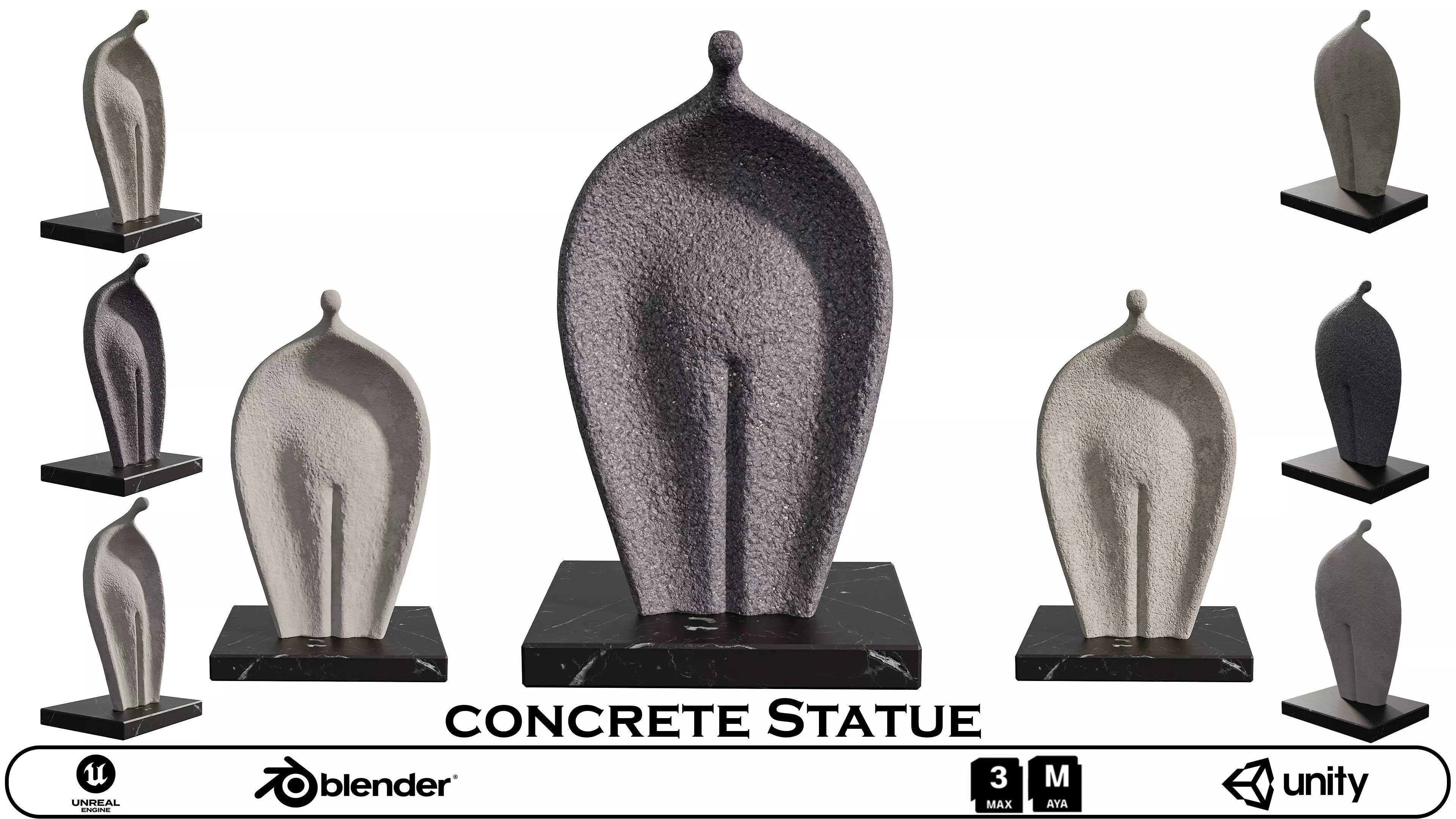 Concret Statue 03 Type Low-poly 3D model_0