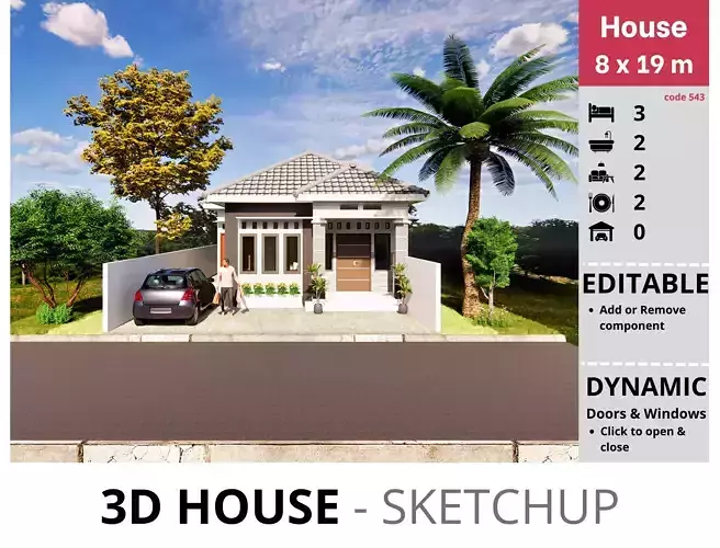 House 8x19m code 543 - Sketchup 3D model 3D model