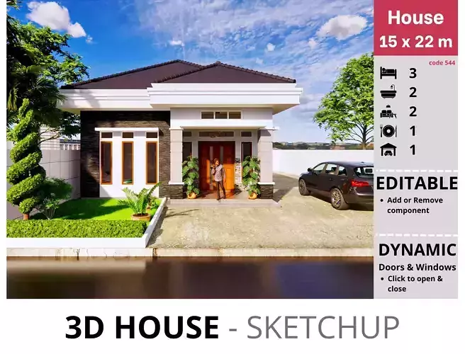 House 15x22m code 544 - Sketchup 3D model 3D model