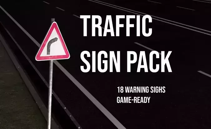 Warning Traffic Sign Pack  Low-poly 3D model