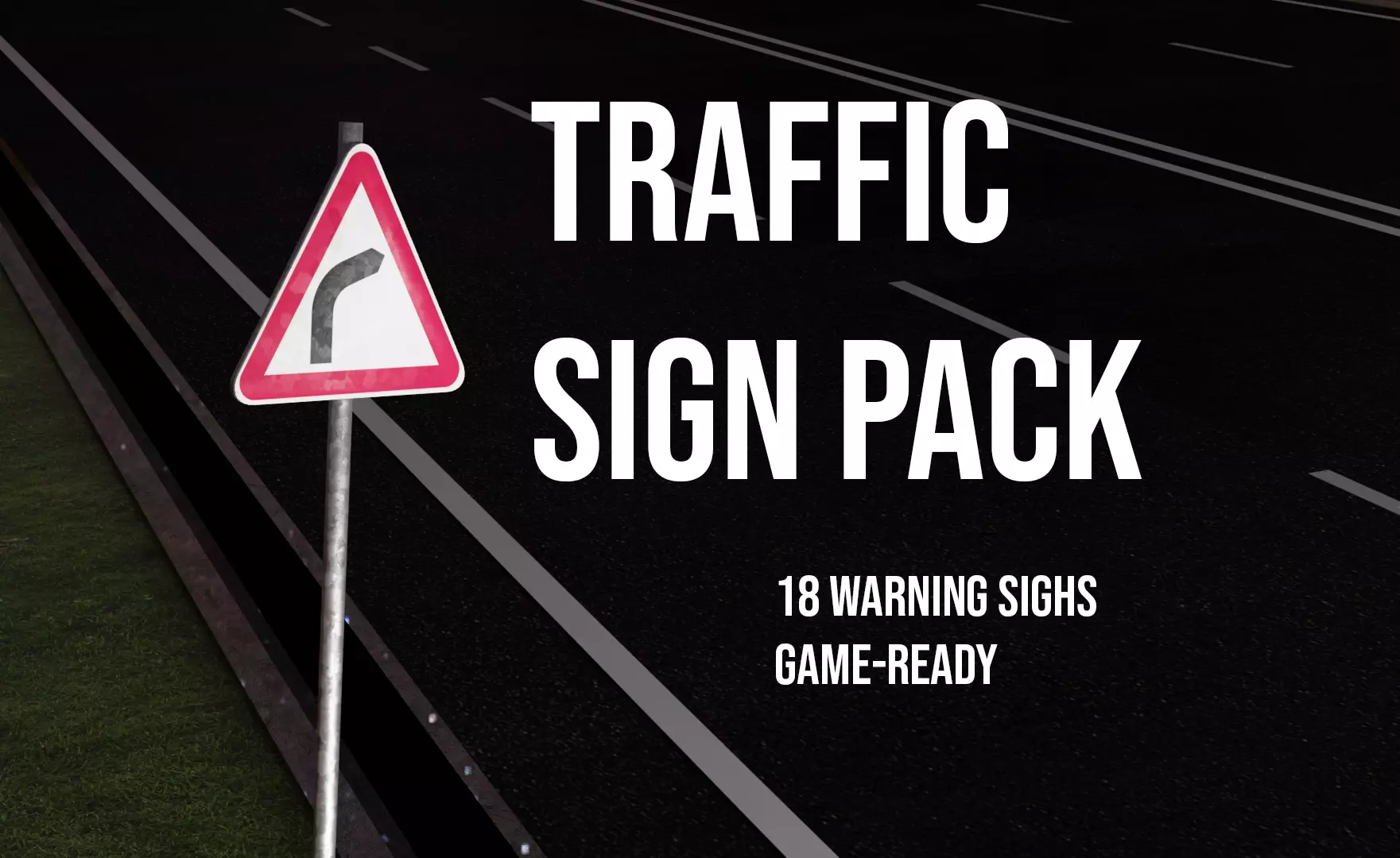 Warning Traffic Sign Pack  Low-poly 3D model_0