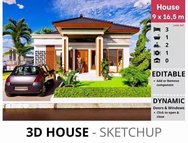 House 9x16m code 547 - Sketchup 3D model 3D model
