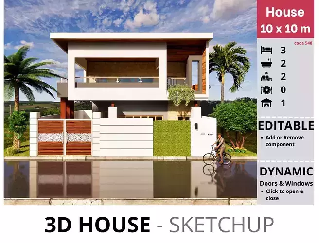 House 10x10m code 548 - Sketchup 3D model 3D model