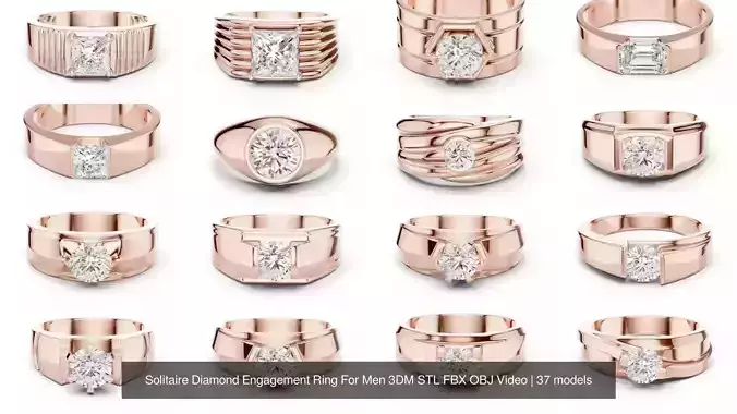 Solitaire Diamond Engagement Ring For Men 3DM STL FBX OBJ Video 3D Model Collection