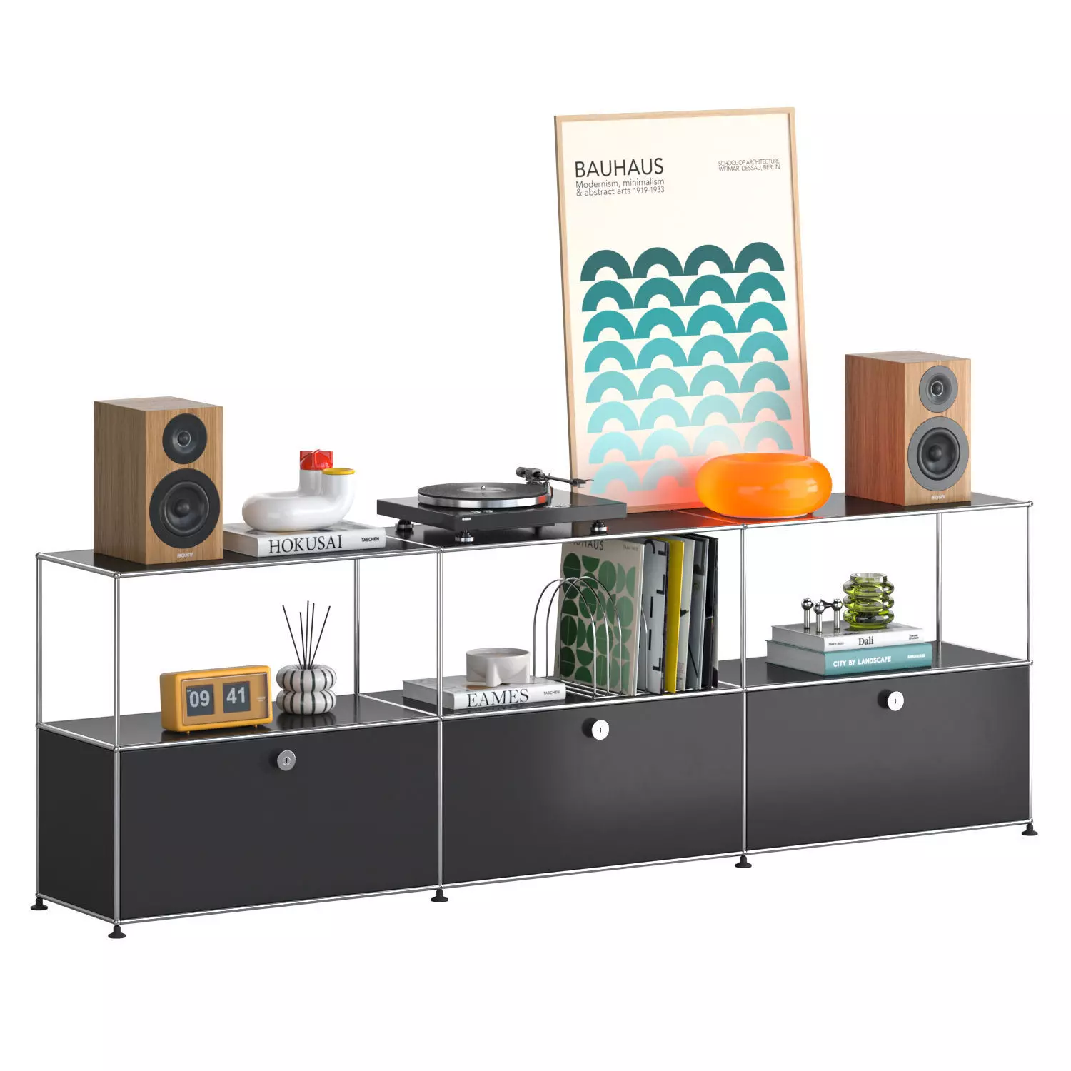Shelving with mid-century decor USM Haller 3 Modular System 3D model