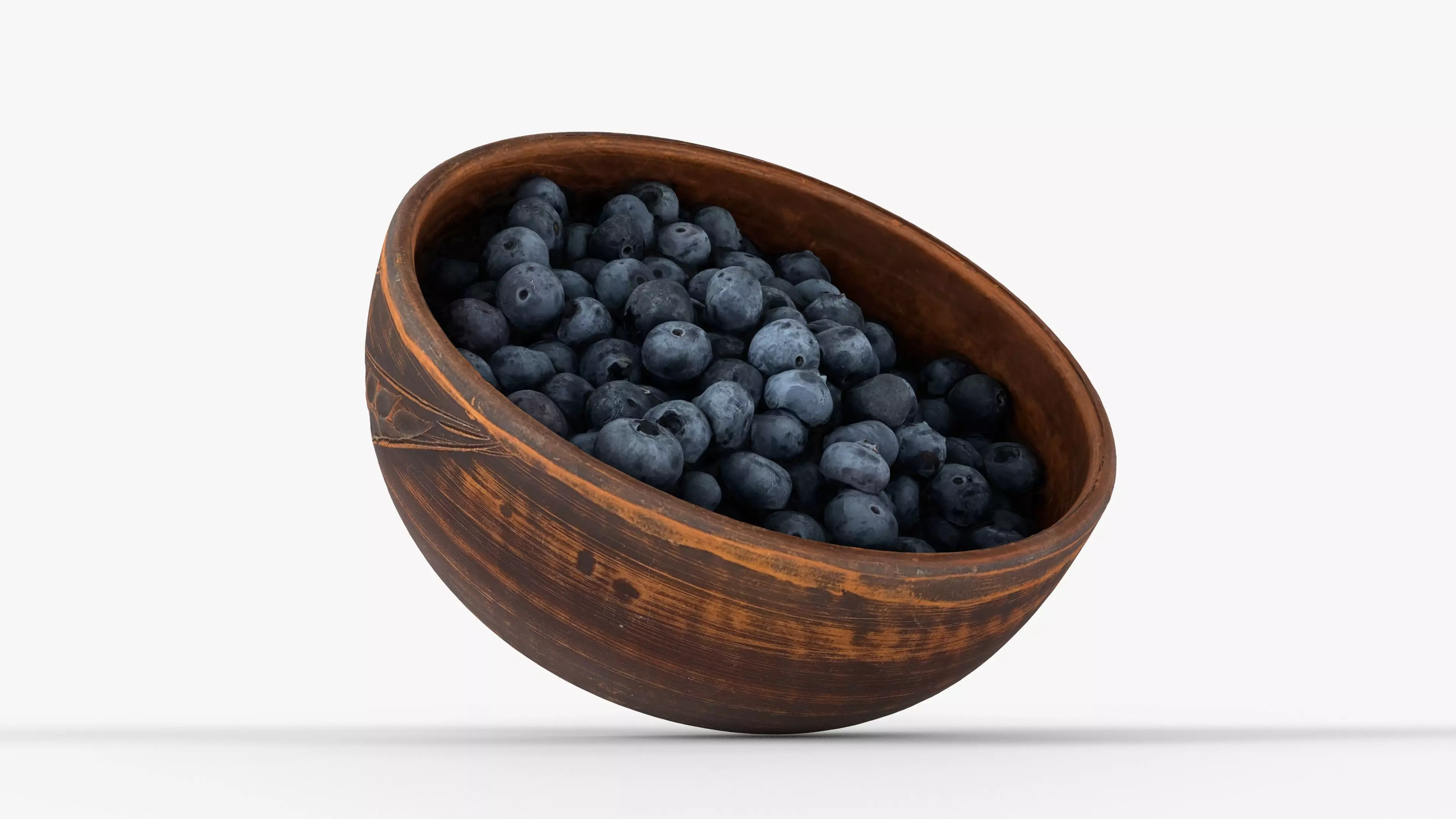 Photorealistic 3D scan of fresh blueberries in rustic clay bowl Low-poly 3D model_13