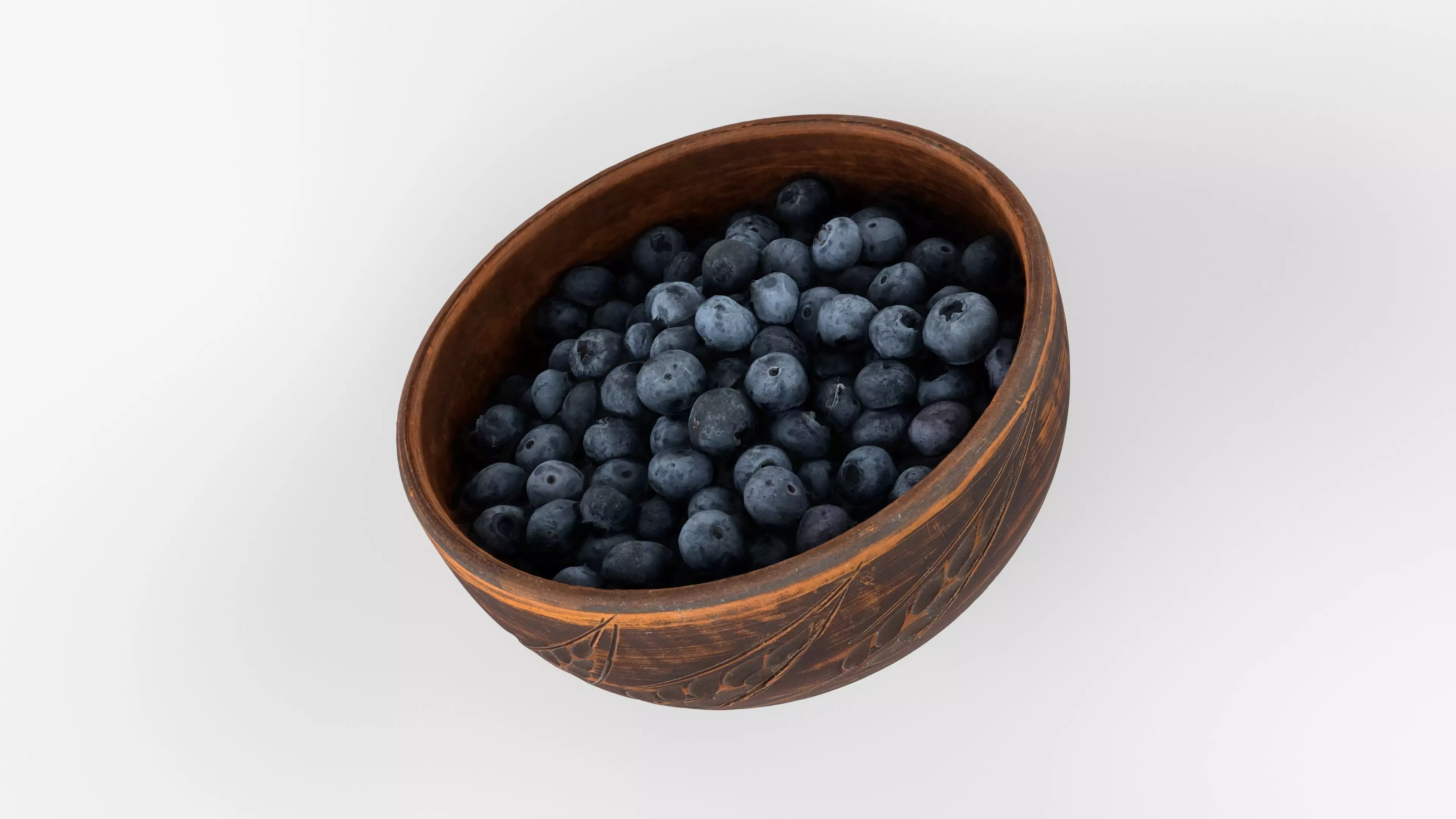 Photorealistic 3D scan of fresh blueberries in rustic clay bowl Low-poly 3D model_12