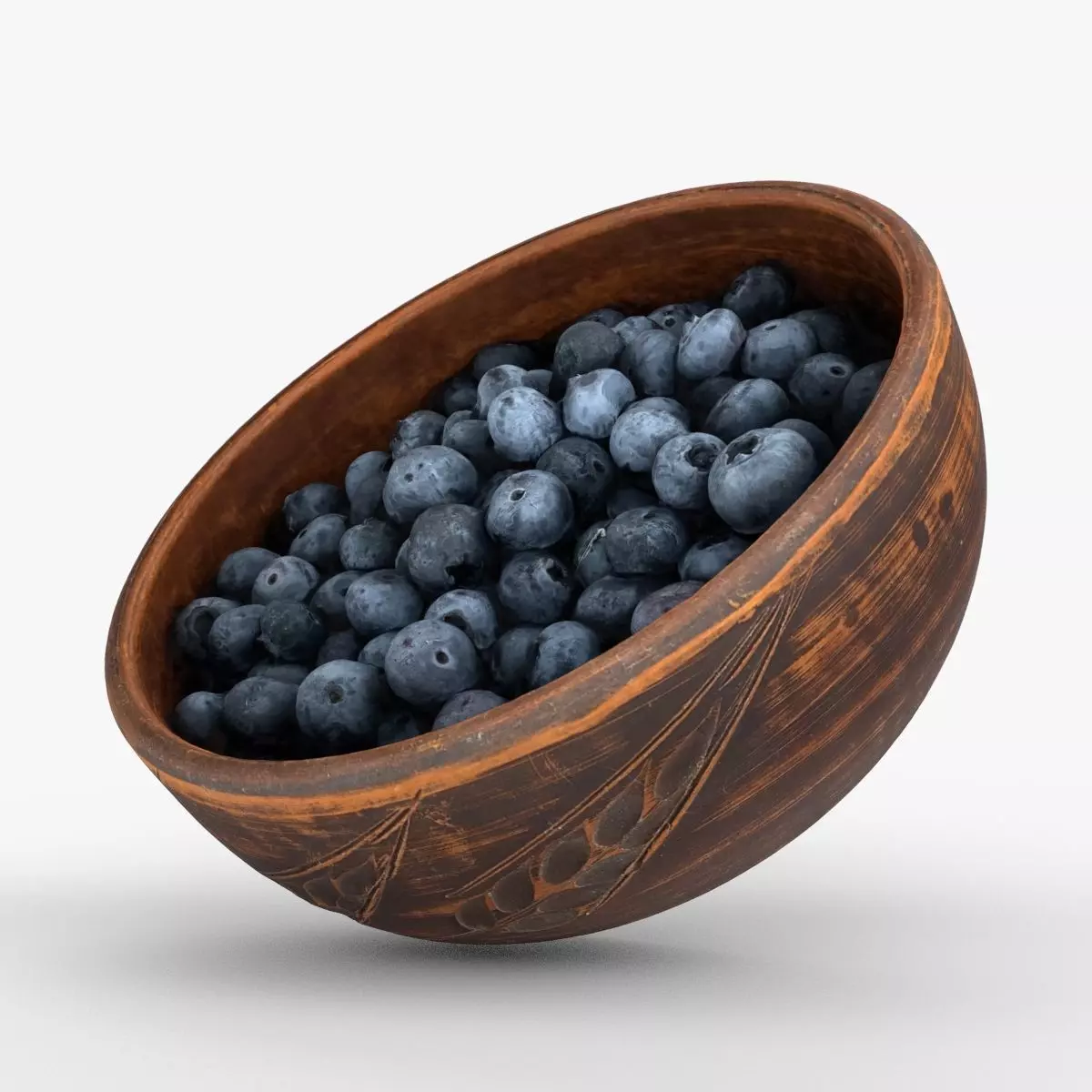 Photorealistic 3D scan of fresh blueberries in rustic clay bowl Low-poly 3D model_0