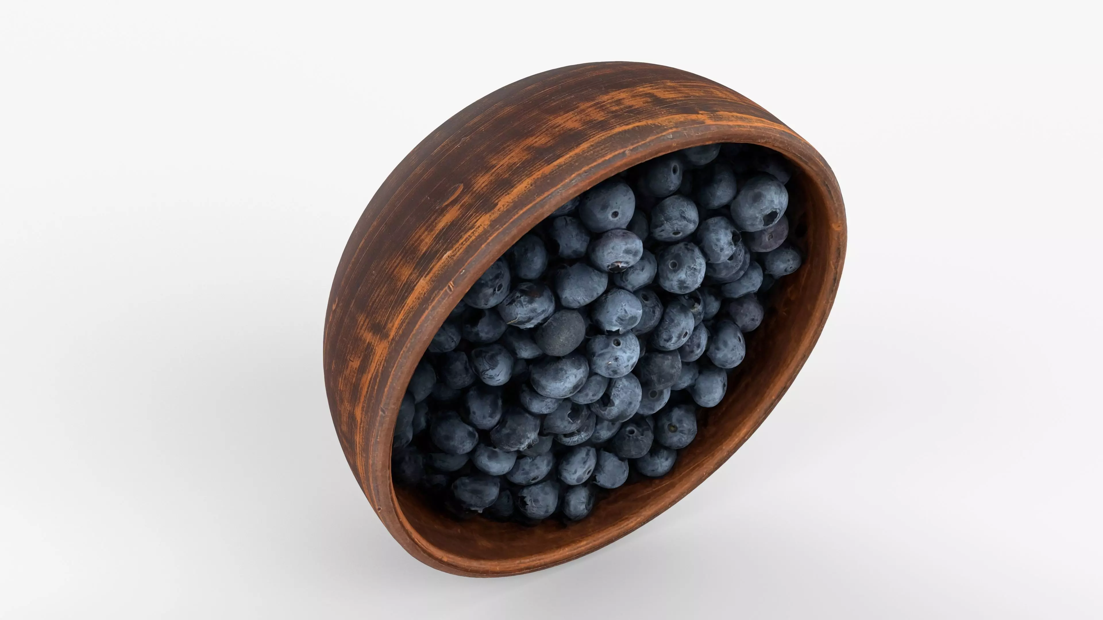 Photorealistic 3D scan of fresh blueberries in rustic clay bowl Low-poly 3D model_11
