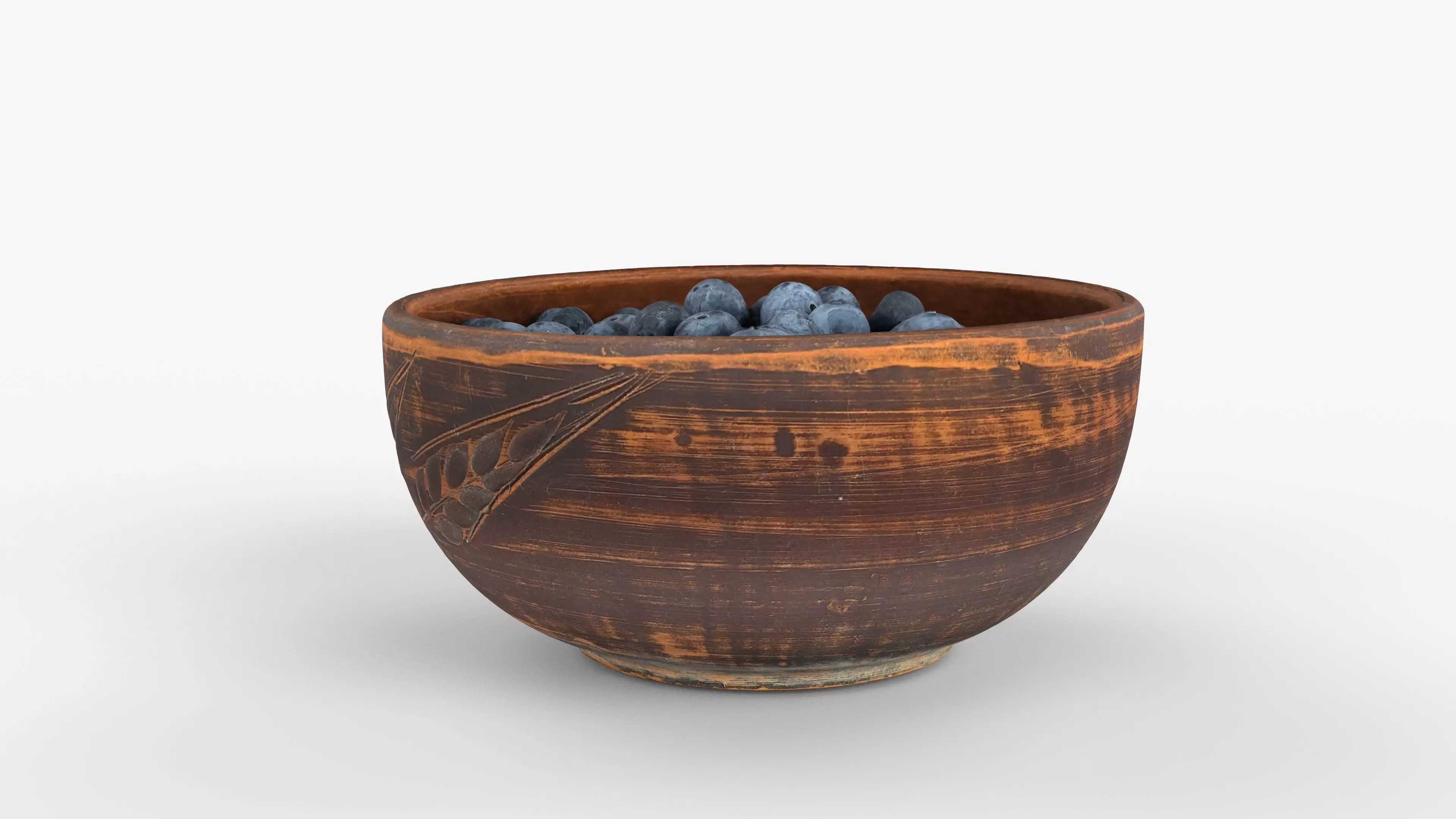 Photorealistic 3D scan of fresh blueberries in rustic clay bowl Low-poly 3D model_2