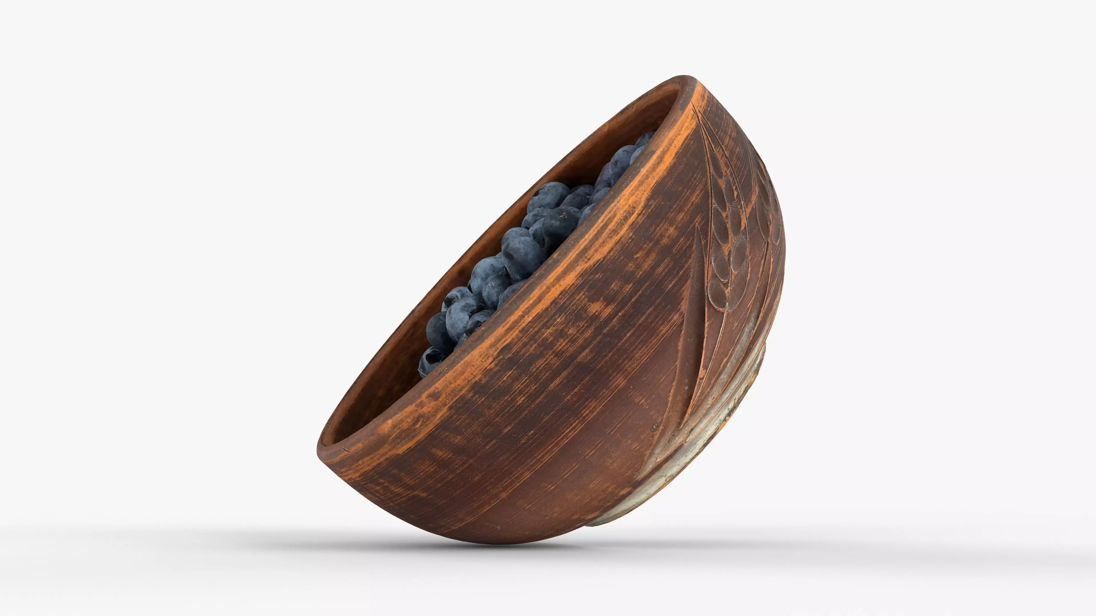 Photorealistic 3D scan of fresh blueberries in rustic clay bowl Low-poly 3D model_5