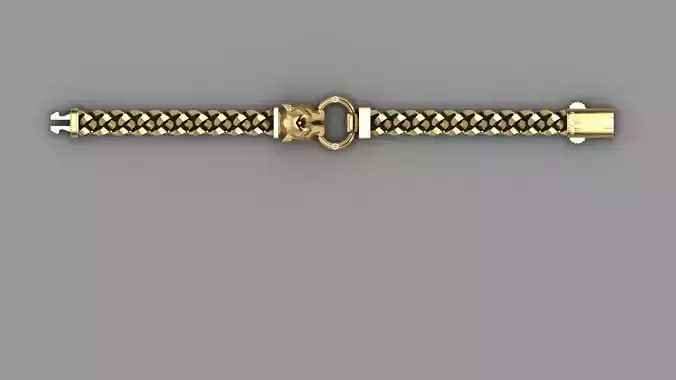 Chain Gold Bracelet with Panther Head Ring Clasp  3D print Model 3D print model