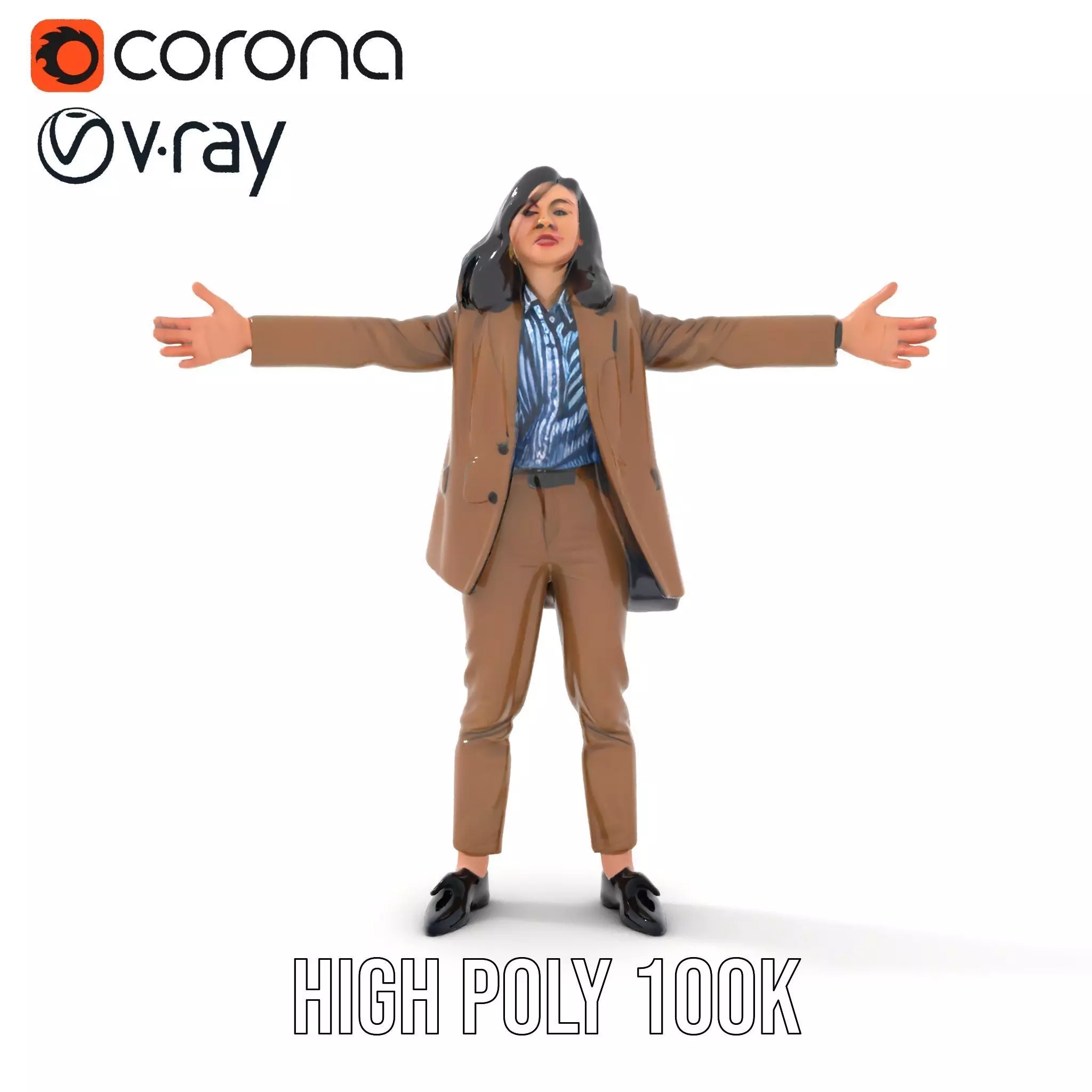 Businesswoman Brown Suit Model Pack Low-poly 3D model_18