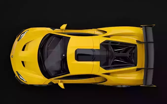 High Performance Yellow Race Car Low-poly 3D model 2