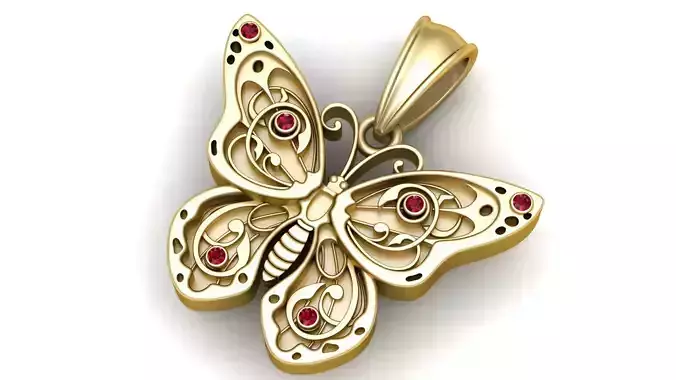 butterfly pendant silver gold 3D printable model  