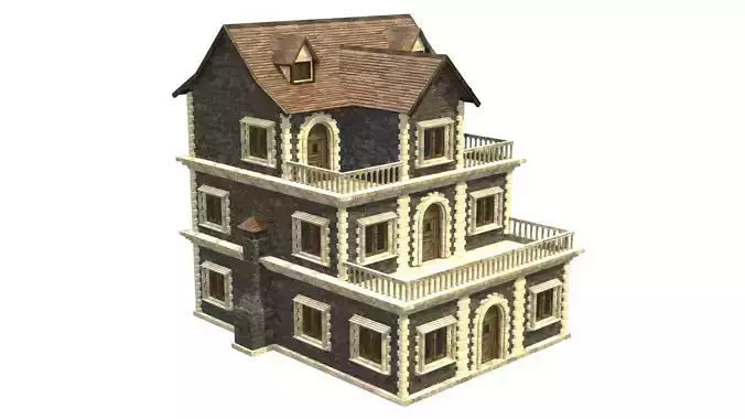 medieval house low poly city town residential house 35