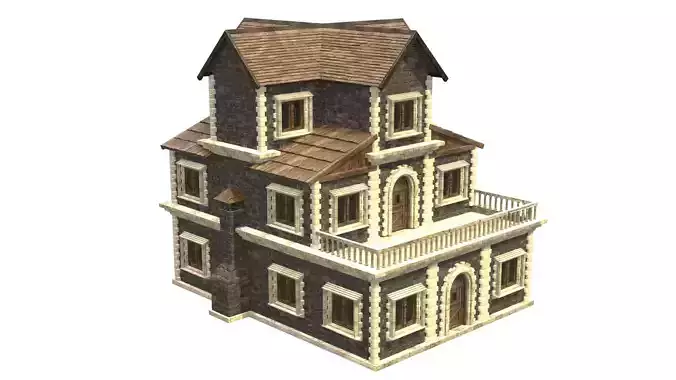 medieval house low poly city town residential house 34