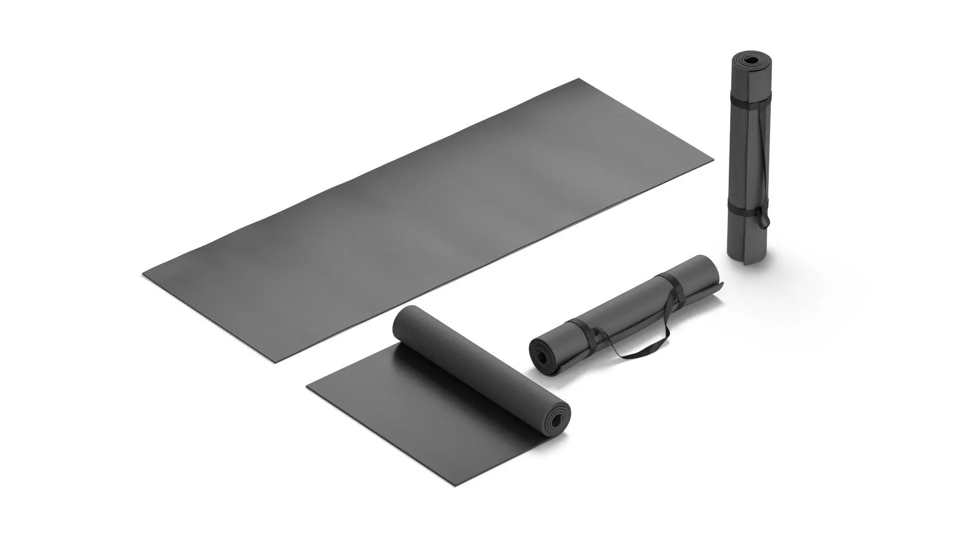 Black Unfolded and Rolled 4 Types Yoga Mat -  tourism and sport 3D model_1