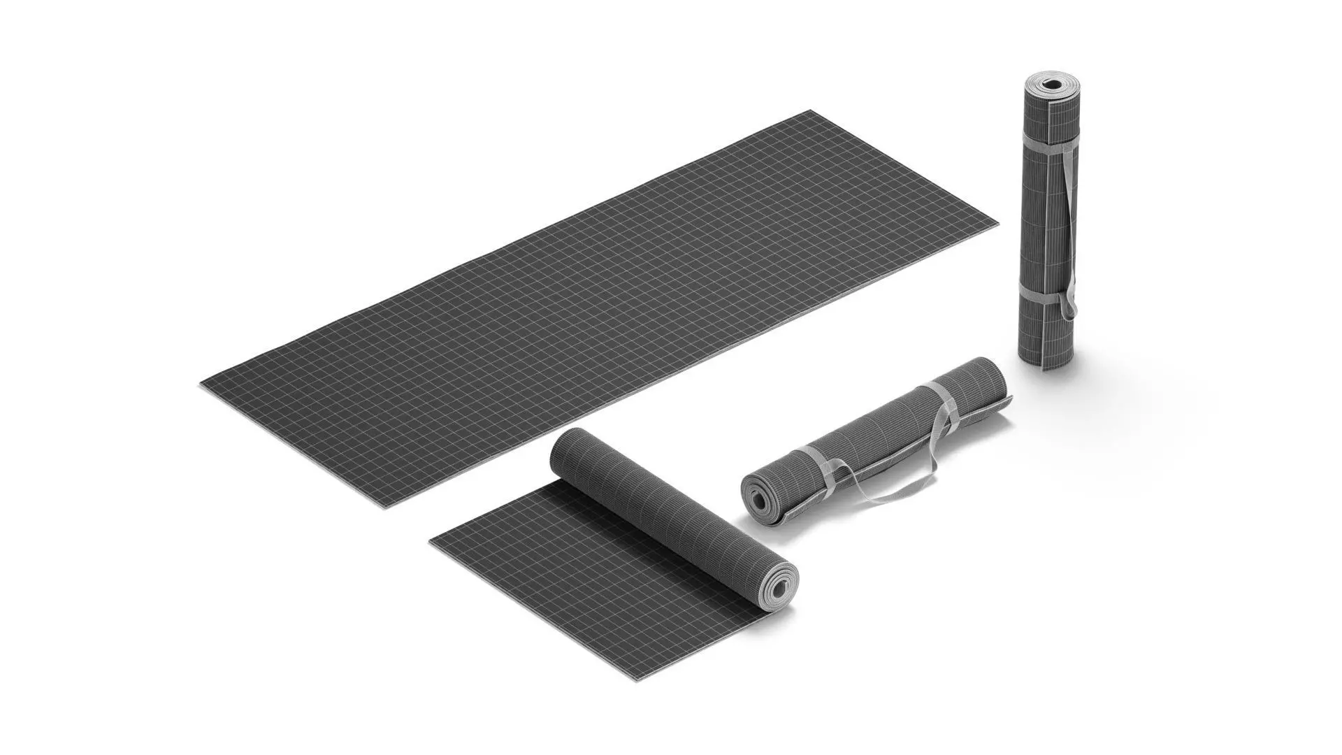 Black Unfolded and Rolled 4 Types Yoga Mat -  tourism and sport 3D model_7