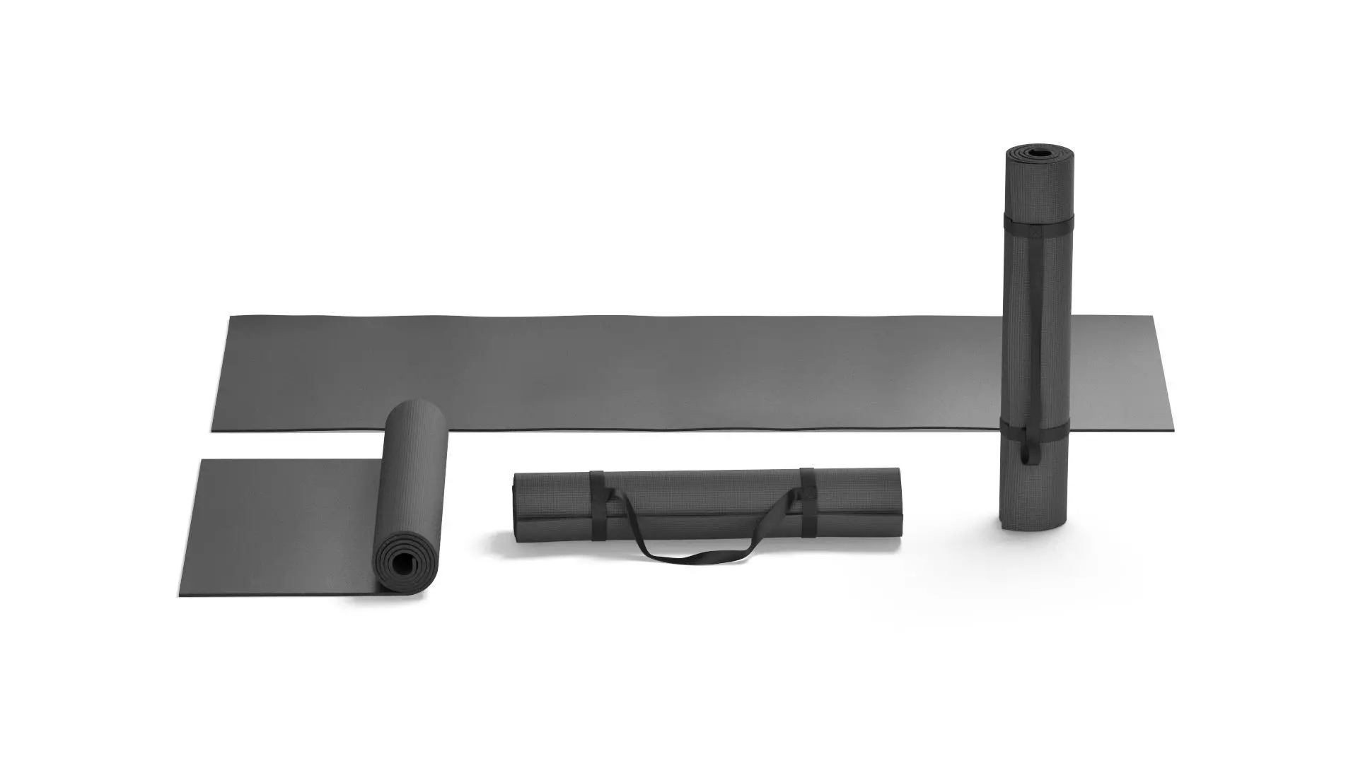 Black Unfolded and Rolled 4 Types Yoga Mat -  tourism and sport 3D model_0