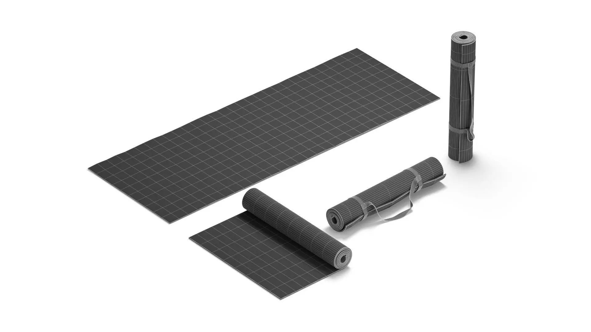Black Unfolded and Rolled 4 Types Yoga Mat -  tourism and sport 3D model_6