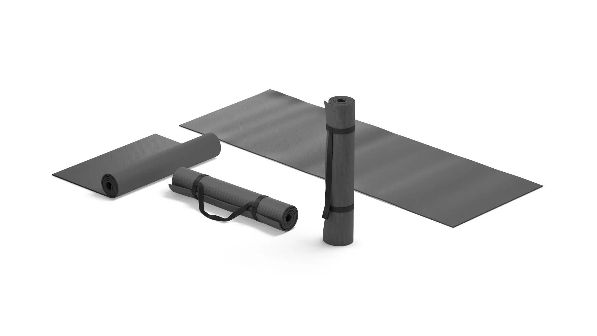 Black Unfolded and Rolled 4 Types Yoga Mat -  tourism and sport 3D model_2