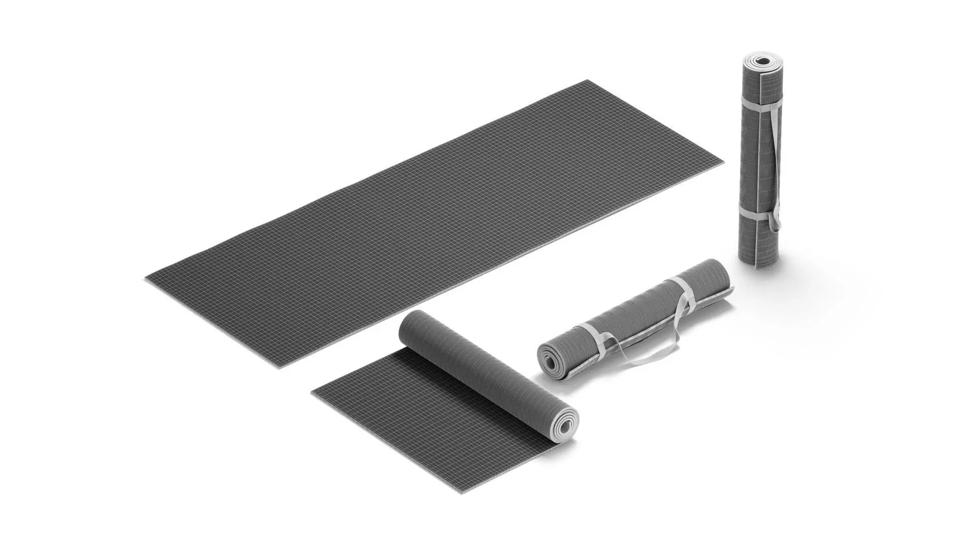 Black Unfolded and Rolled 4 Types Yoga Mat -  tourism and sport 3D model_8