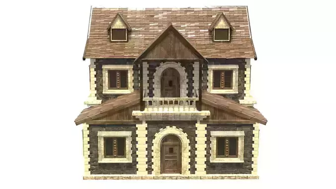 medieval house low poly city town residential house 31