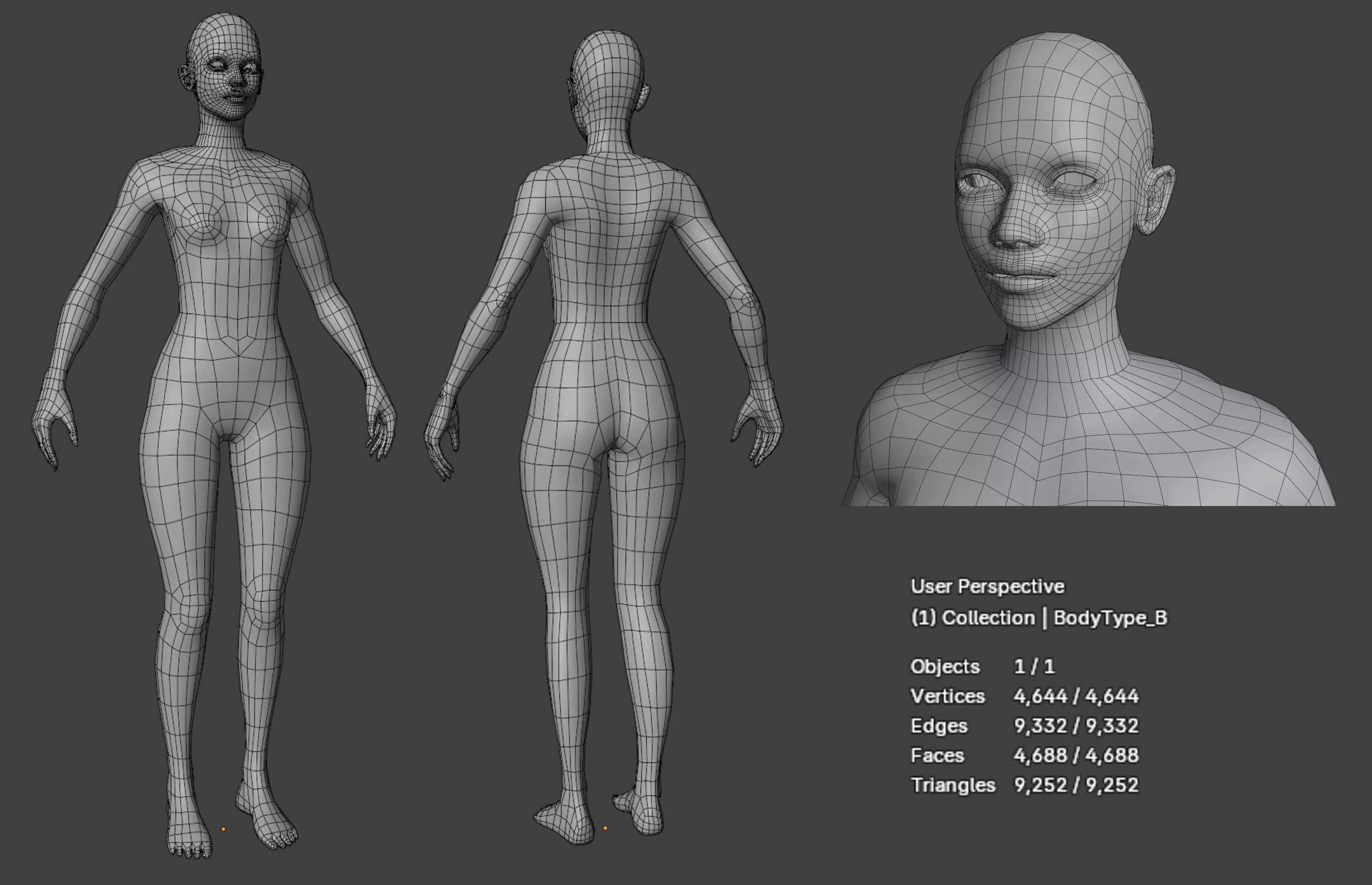 Stylized Female Body Base Meshes Low-poly 3D model_9
