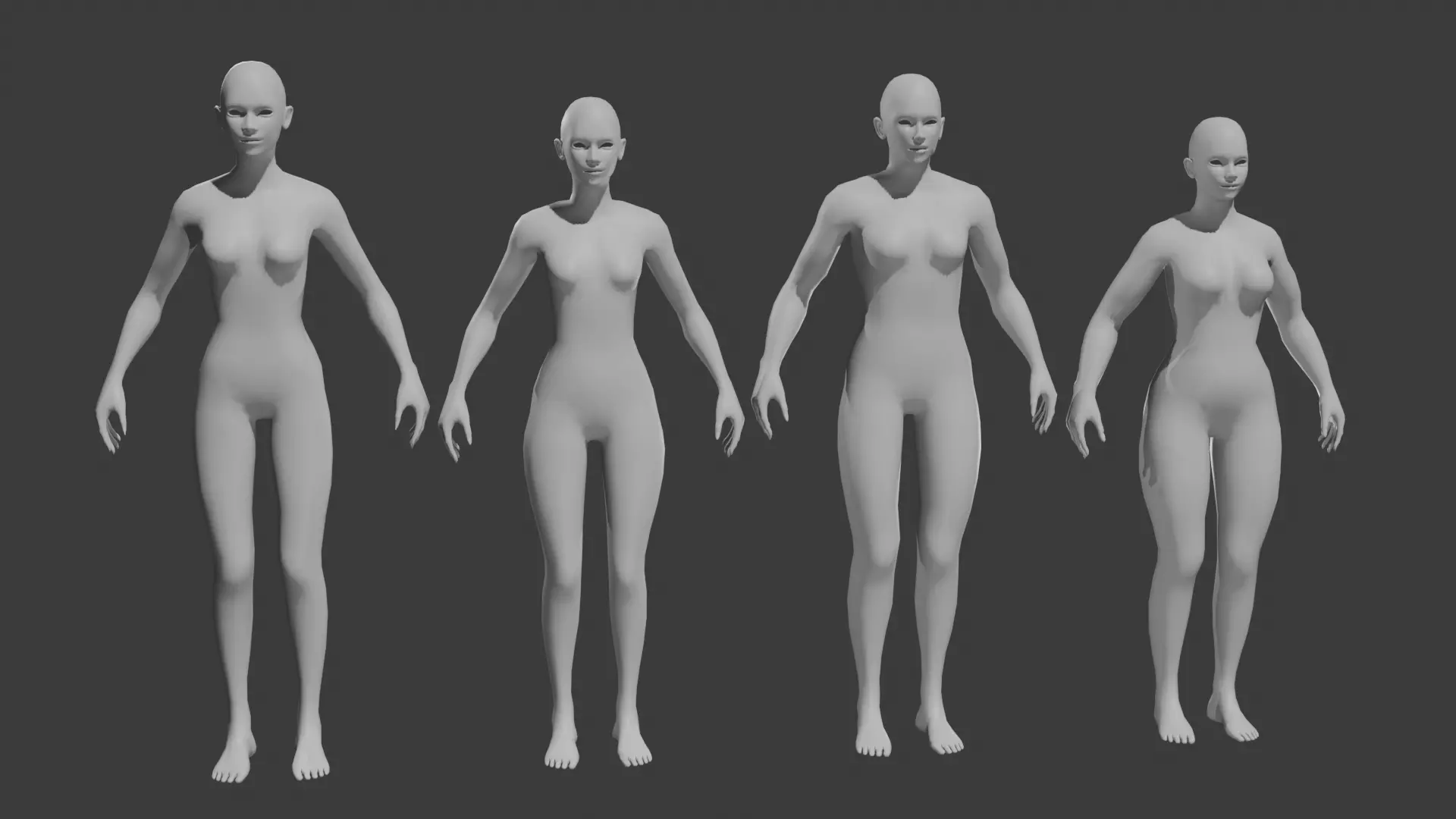 Stylized Female Body Base Meshes Low-poly 3D model_0