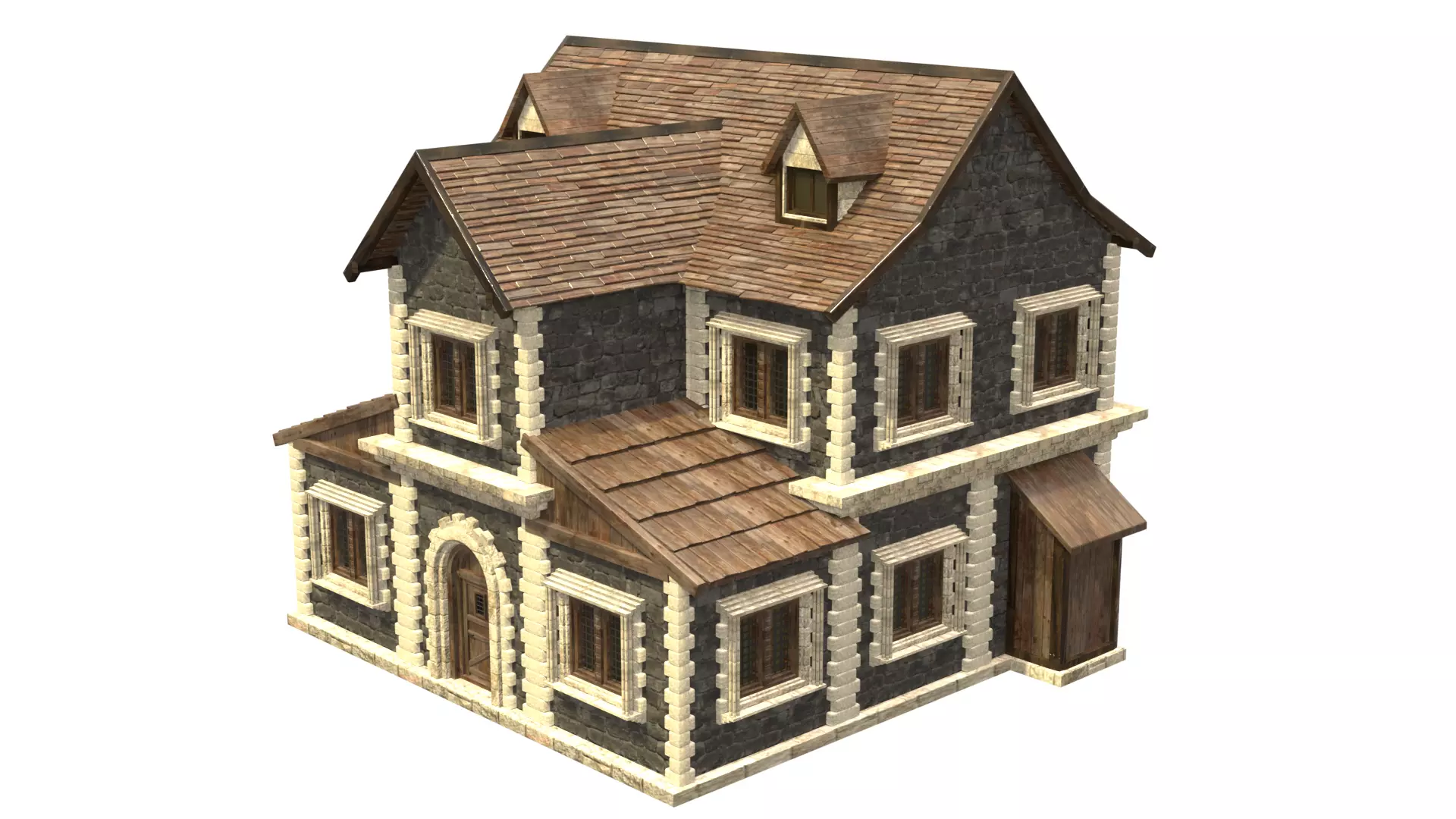 medieval house low poly city town residential house 30 Low-poly 3D model_2